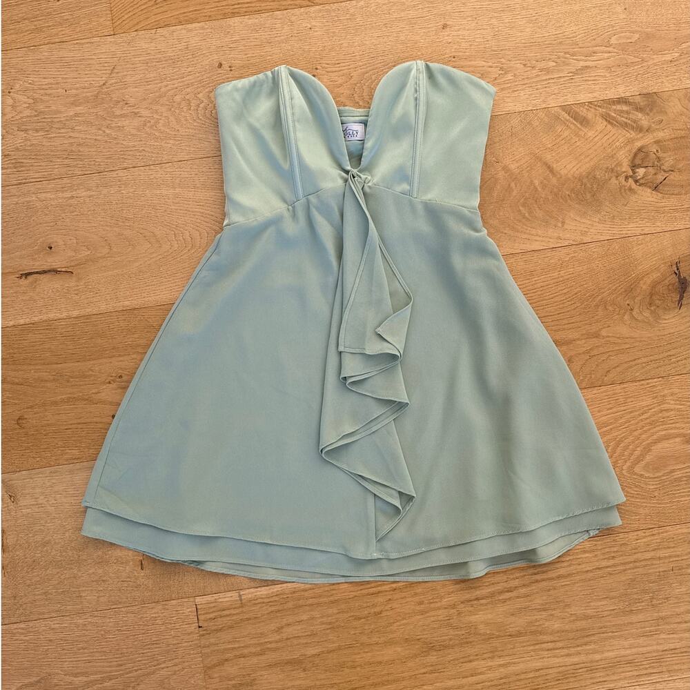 Oh Polly - Strapless Plunge Neck Corset Mini Dress in Sage Green